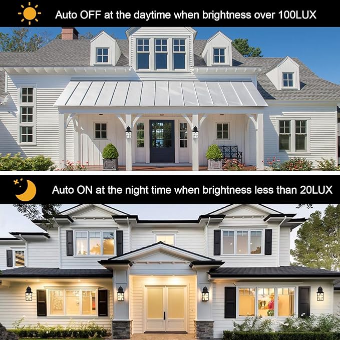 Dusk to Dawn Outdoor Wall Light Fixtures - Sensor Porch Lights, Exterior Wall Sconce, Anti-Rust, Waterproof, Garage & Doorway Lights