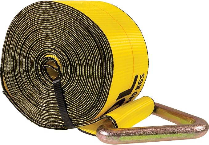 US Cargo Control 4" x 30' Winch Strap with D-Ring, 5,400 LBS Working Load Limit, Heavy Duty Flatbed Tie Downs, Yellow 4 Inch Straps for Flatbed Trailers, Trucks, and Cargo Securement