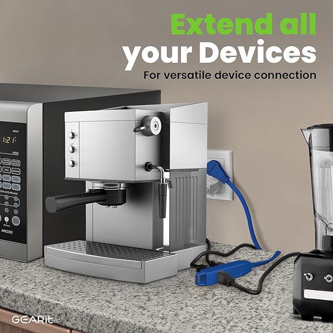 GEARit 360 Rotating Flat Plug Extension Cord with 3 Outlets (25ft, Navy) 16AWG/13A 3 Prong Wire, Outlet Saver for Home Office Dorm Room Essentials, ETL Certified