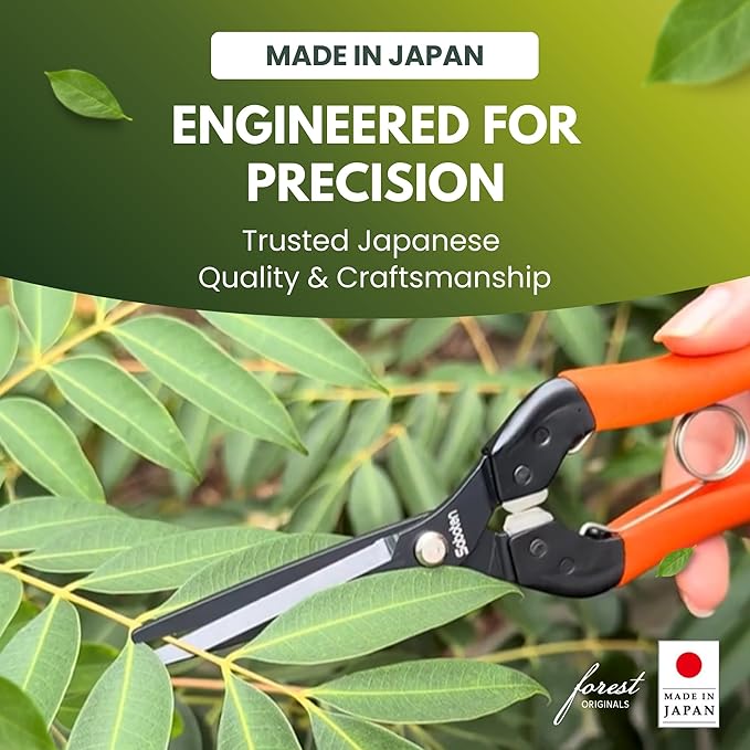 Saboten 7.9" Professional Japanese Harvesting Shears – Straight Blade, Stainless Steel with Fluorine Coating, Spring-Loaded, Ergonomic Grip – forest Originals, Made in Japan