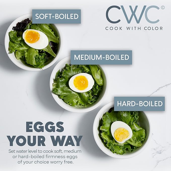 COOK WITH COLOR 6-Egg Capacity Egg Cooker – For Soft, Medium, Or Hard-Boiled Eggs, Rapid Cook Time, Auto Shut-Off & Boil-Dry Protection – Includes Tray, Measuring Cup & Lid – 210W Egg Maker, Navy