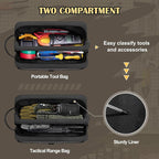 Small Canvas Tool Pouch with Zipper, 12 Inch Tool Organizer Bag, Double Layer Utility Storage Bag with Shoulder Strap for Electrician, Black/Gray (Empty Bag)