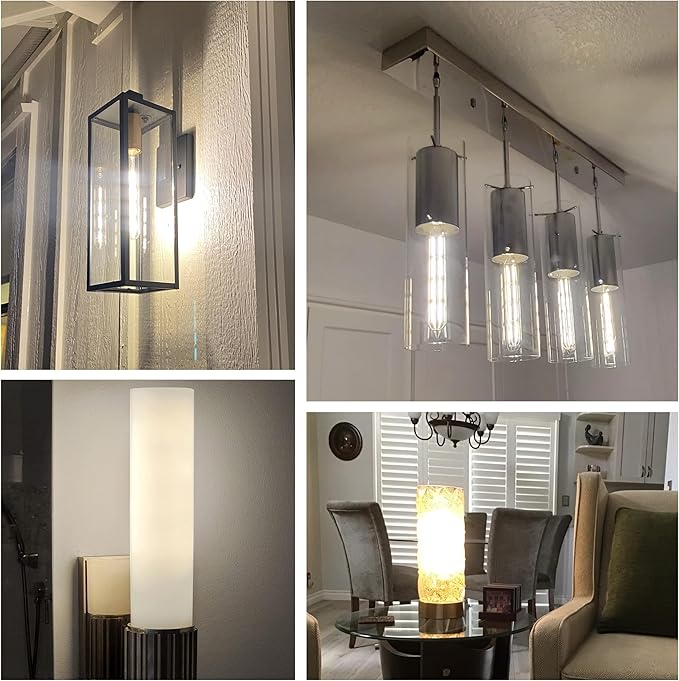 11.8IN 1000LM 5000K Daylight White Light Bulbs E26 Base, T10 T9 Edison Bulbs Dimmable 8W, AC 120V 100 Watt Equal Filament Bulb, Vintage Clear Glass Long Tubular LED Bulb, UL Listed - 4Pack