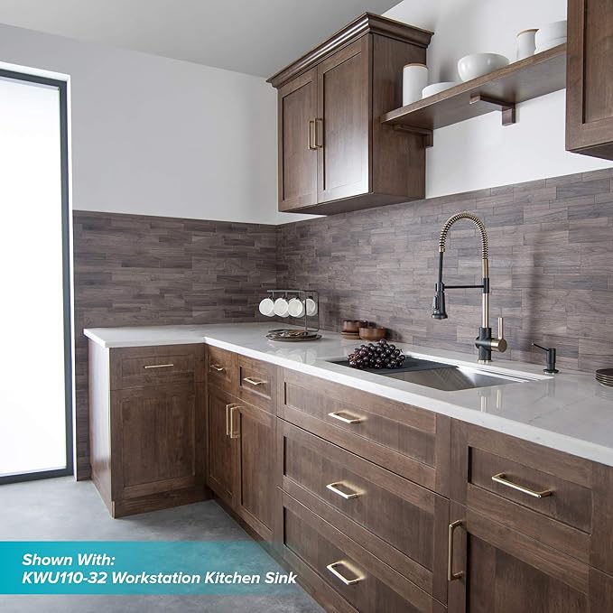 KRAUS Britt Commercial Style Pre-Rinse Kitchen Faucet with Deck Plate in Brushed Gold/Matte Black, KPF-1690BGMB