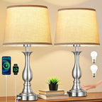 Bedside Table Lamp Touch Control Bedroom Lamps with USB-C USB-A Charging Port 3 Way Dimmable Touch Lamps for Nightstand Living Room Bedroom Dorm Home Office Reading, Set of 2