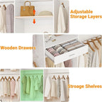 Unikito 8FT Closet System, 96 Inch Walk in Closets Organizer Kit with 4 Extendable Hanging Rods and Drawer, Adjustable Wood Garment Rack, Sturdy Closet Insert, Easy Assembly, Max Load 1000 LBS, White