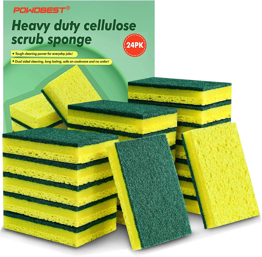 24 Pack Heavy Duty Scrub Sponges,Multi-Purpose Kitchen Sponge, Efficiently Clean The Surface Stains,Used for Clean Kitchen Pots,Bowls,Bathrooms,Tiles,Wall Good Helper for Home Cleaning