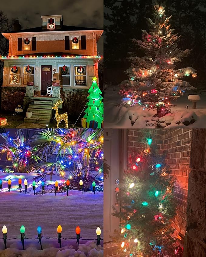 25 Pack C7 Christmas Light Bulbs, C7 Ceramic Multicolor Christmas Lights Replacement Bulb, E12 Candelabra Base Vintage Light Bulbs for Outdoor Xmas String Lights Nightlight Chandelier, 5 Watts