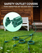 28Ft Outdoor Extension Cord, 1 to 3 Splitter Heavy Duty Weatherproof Power Cord, 16/3 SJTW, 3 Grounded Outlets Flat Plug for Patio, Garden, Halloween Displays, Christmas Lights, Green ﻿
