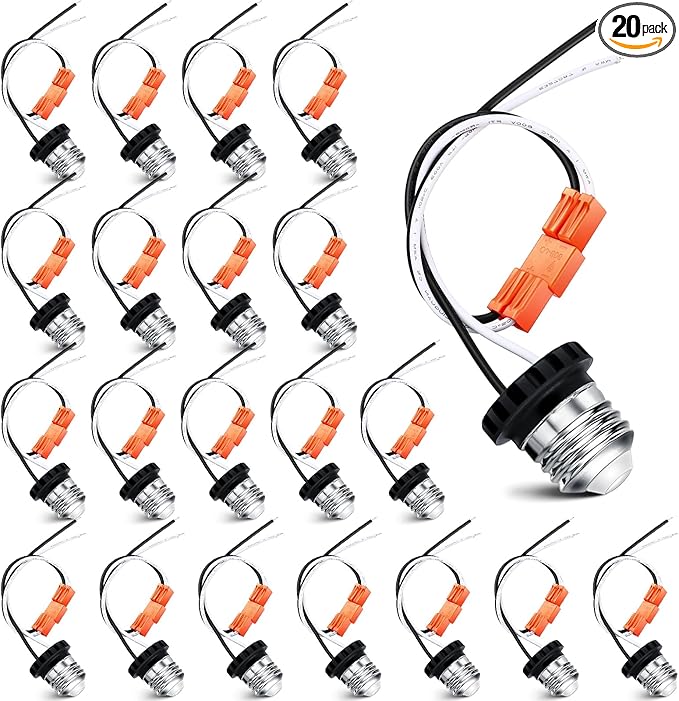 Zhengmy 20 Pcs E26 Socket Adapter, Medium Base Male Screw in Light Socket Pigtail for LED Recessed Lights