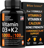 Vitamin D3 K2 Calcium Supplement - Vitamin D 5000 IU + Vitamin K2 MK7 100 mcg, Bone Strength & Heart Health Supplements for Women & Men, D3K2 Teeth Vitamins with Bioperine, US-Made Non-GMO 60 Capsules