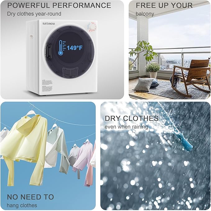 Elevon QD-SUS-DRYER2-NEW1 Compact Clothes Dryer, Black/White