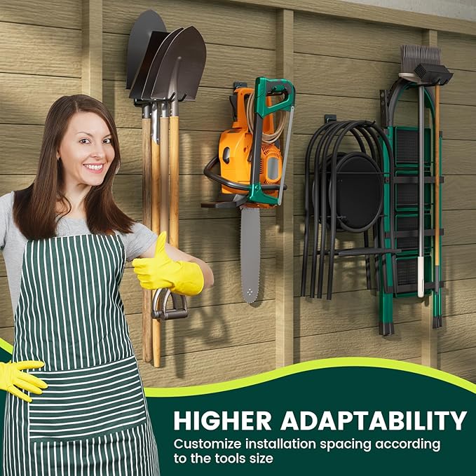 Wall Mount Garden Tool Holder Organizer Rack, Garage Tool Organizer Storage Hook for Yard Shed, Metal Garage Garden Tool Hanger for Lawn Organizer Holds Shovel,Rakes,Brooms,Hoses 8 Pack