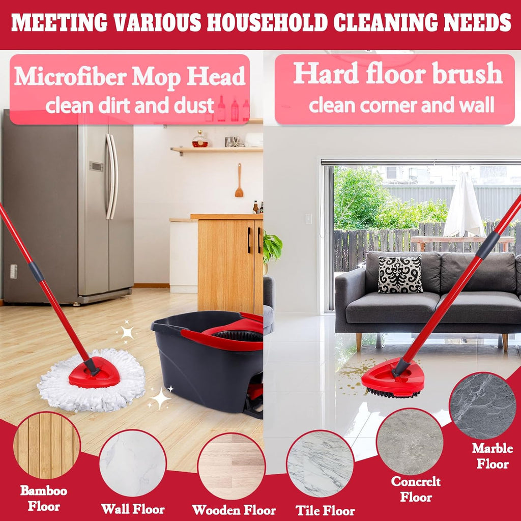 4 Packs Spin Mop Replacement Heads Compatible with Oceda EasyWring 1-Tank System,4-Section Rotatable Mop Handle 30-58in ,Mop Scrub Brush and Base Combo Set,Mop Refills Easy to Replace and Cleaning