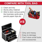 P.I.T. Mini Black Tool Box, Portable 3 Drawer Steel Stackable Tool Box with Magnetic Tab Locking, Black Micro Top Chest with Liner for Tools Storage and Organizers, Home DIY