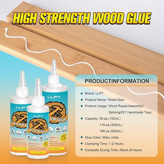 LLPT Wood Glue 5.1 Ounce | Dried Clear Ultimate Waterproof Wooden Super Glue Exterior | All Purpose Wood Adhesive | Heavy Duty for Woodworking Projects Repairs and DIY (LWG150)