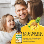 Liquid Iron Supplement for Women Men & Kids Multivitamin Iron Drops with Folate, Vitamin C, B6, B12, Zinc for Anemia, Iron Deficiency, Blood Builder, Energy - Natural Pineapple Flavor, Vegan 4 Fl Oz