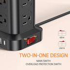 PD 20W USB C Surge Protector, Mini Power Strip Tower Travel 12 AC 4 USB Power Strip with USB Ports 6.5FT Overload Protection for Home Office