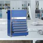 P.I.T. Mini Blue Tool Box, Portable 3 Drawer Steel Stackable Tool Box with Magnetic Tab Locking, Blue Micro Top Chest with Liner for Tools Storage and Organizers, Home DIY