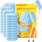 60 Count Heavy Duty Duster Refills with Two 3 ft Extendable Handle Starter Kit, Compatible with Swiffer Disposable Microfiber Feather Dusters for Cleaning Home