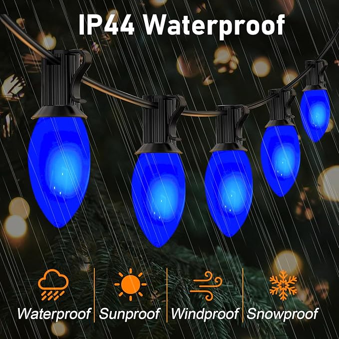 GOOTHY 25 Pack C9 Blue Christmas Replacement Light Bulbs, 7W C9 Incandescent Bulbs for Outdoor String Lights Hanukkah Chandelier Candles Decor, E17/C9 Intermediate Base, Night Light Bulbs- Blue