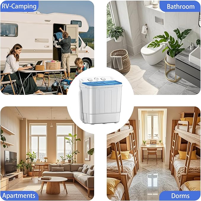 Portable Twin Tub 18lbs Washing Machine with Drying Rack, 11lbs Washer Mini Compact Laundry Machine with 7lbs Spinner, Semi-automatic Washer Combo for Dorms, Apartments
