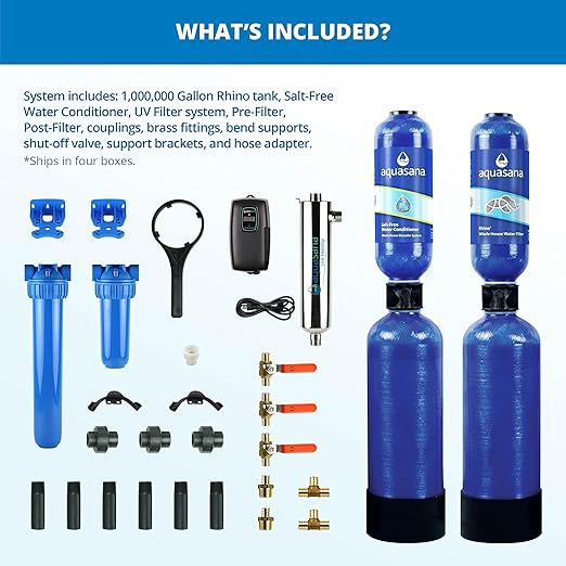 Aquasana Whole House Water Filter System | 1,000,000 Gallons | Salt-Free Softener Alternative | UV, Carbon & KDF | Tackles up to 99.99% Chlorine, Bacteria, Viruses, Cysts & Scale | EQ-1000-AST-UV