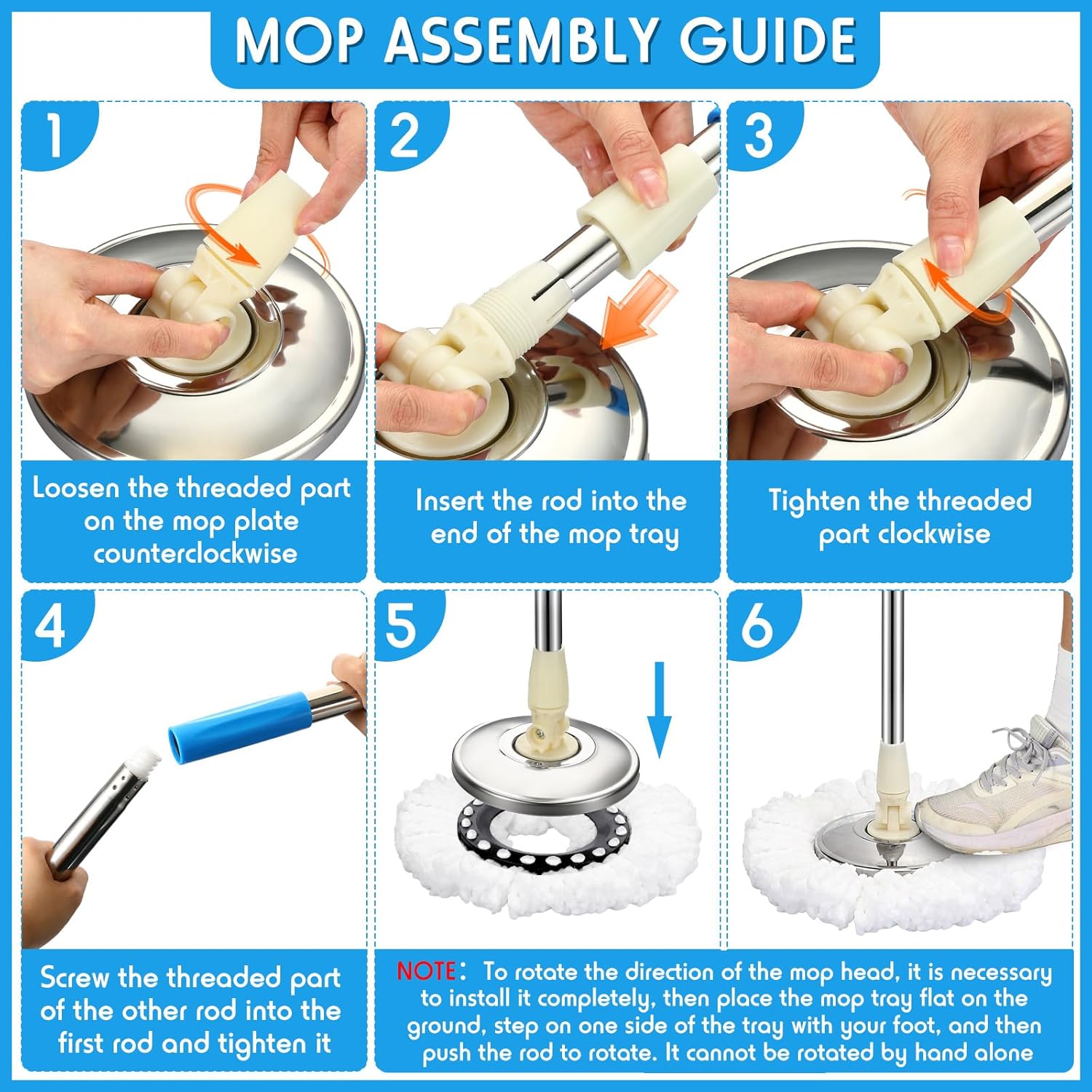 Spin Mop Replacement Handle 360 Degree Spin Mop Pole Handle Replacement Rotating Telescopic Stick for Head Replace Spinning Household Cleaning Accessories for Home(Blue)