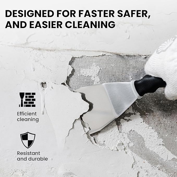 Mister Rui Bent Heavy Duty Scraper, 2 Pack, 3" Bent Paint Scraper with Pole Socket Hammer End, Small Putty Knife Set, Painting Tools