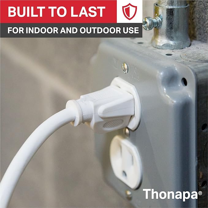 25 ft White Extension Cord 3 Prong for Indoor & Outdoor, 13 Amp White Outdoor Extension Cord 25 Foot, 16 AWG Electrical Cable SJTW for Landscaping, Lawn, Lamp, Home & Office - US Veteran Owned