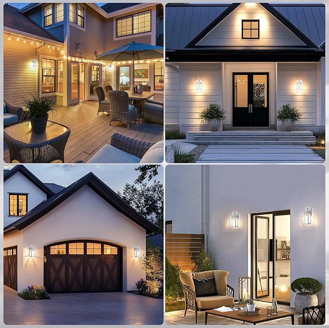 PARTPHONER Dusk to Dawn Outdoor Light Fixtures, 2-Pack Sensor Porch Lights, Waterproof Exterior Wall Sconce Lighting Lamp, Waterproof Wall Lantern for House, Doorway, Garage (Silver)