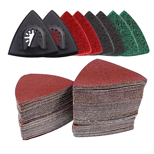 133PCS Oscillating Tool Sanding Pads Kit,125 Sandpaper, 2 Triangular Sanding Pads and 6 Triangular Scrubbing Pads for Surface Sanding,Mechanical Maintenance Cleaning,Polishing,Deburring