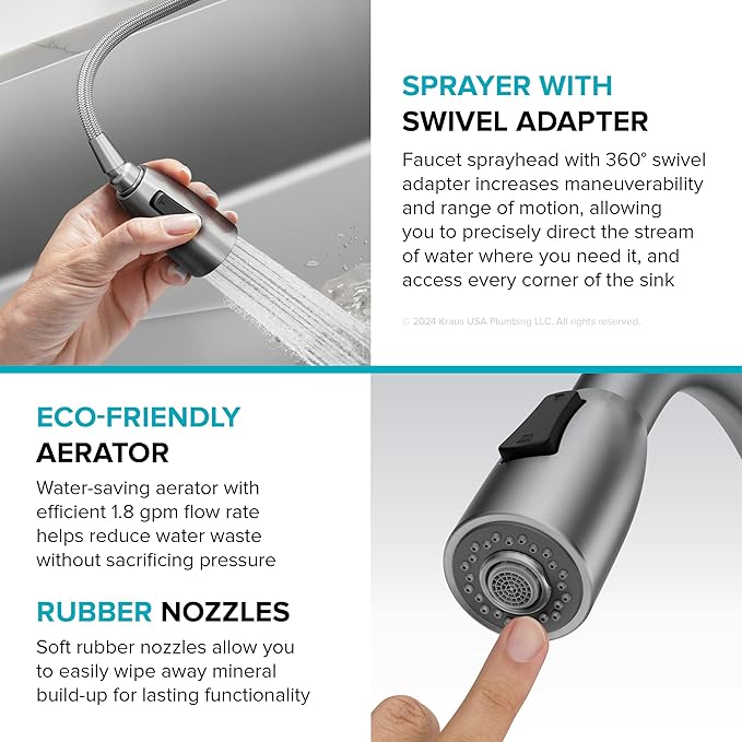 KRAUS Coda 2-Function Single Handle Pull Down Kitchen Faucet in Matte Black, KPF-1626MB