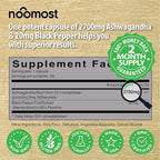 Organic Ashwagandha Capsules 2700mg w/Black Pepper Extract 20mg as Vegan Ashwagandha Supplements for Anti Stress Relief, Natural Mood Support, Energy & Focus, 2 Months