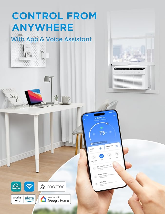 Midea 8,000 BTU Smart Inverter Air Conditioner Window Unit with Heat and Dehumidifier – Cools up to 350 Sq. Ft., Energy Star Rated, Quiet Operation, Electronic Controls, Remote Control, White