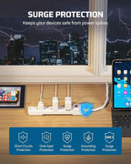 DEWENWILS 6-Outlet Power Strip Surge Protector, 15FT Long Extension Cord, Low Profile Flat Plug, 15 Amp Circuit Breaker, 500 Joules, Wall Mount, White, UL Listed