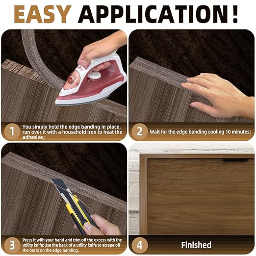 GSCIT Club Walnut Edge Banding, 1 1/2 inch x 500ft roll of Wood Veneer Edge Banding Pre-glued Flexible, Real Wood Tape for Cabinet Repair & Furniture Restoration