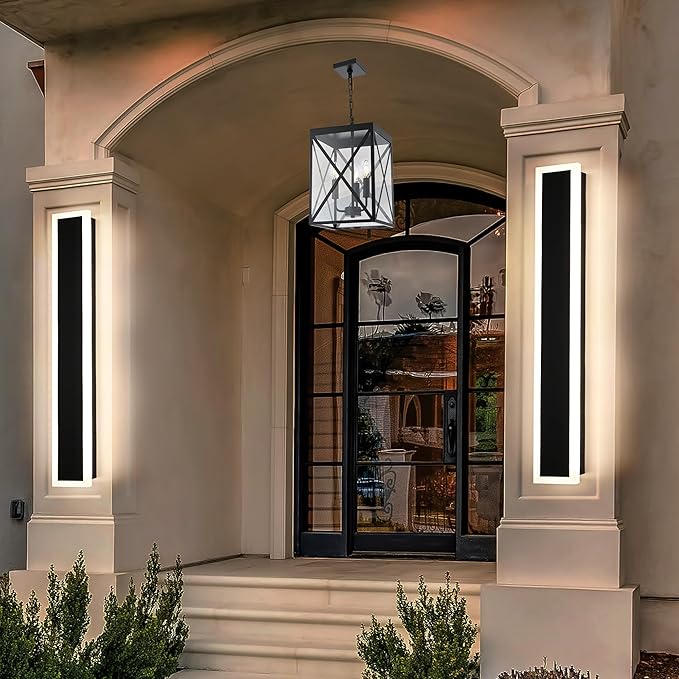 MELUCEE 2PCS 32in LED Long Wall Light Outdoor Wall Mounted Lighting Fixture 5.1in Wide Long Strip Wall Lamps IP65 Waterproof Suitable for Courtyard Exterior Wall Patio Garage, 3000K-6000K