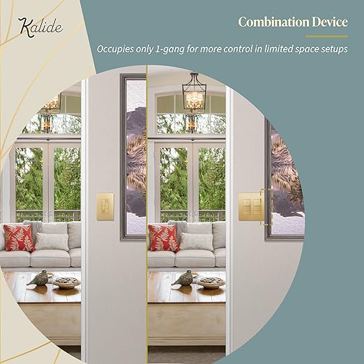 TOPGREENER Elite Series Kalide Dual Load Dimmer Light Switch, Double LED Dimmer Switch, Full Range Dimming, Single Pole, 120VAC, 60Hz, 200W LED/CFL, Neutral Wire Not Required, TGDDS-GD, Gold