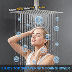 Shower Faucet Set, 10" Ceiling Mount Rainfall Shower System with 2 Rain Shower Head and Multi-function Handheld Head Push Button Diverter Shower Faucet Trim Kit Brushed Nickel