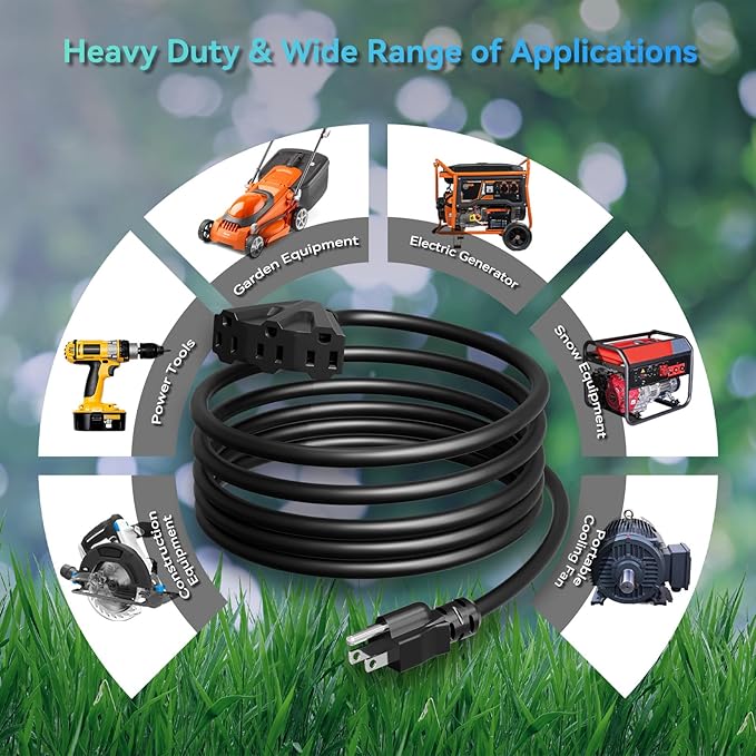 K KASONIC - 25 Ft Extension Cord with 3 Outlets, UL Listed 16/3 SJTW 3-Wire Grounded, 13A 125V 1625W for Indoor/Outdoor Use - Black