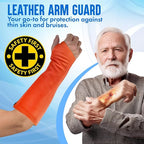 Arm Chaps Leather Protective Sleeves Arm Guard - Prevent Cuts, Scratches & Bruises - Genuine Cowhide - Ideal for Gardening & Construction - Left & Right Form-Fitting. Orange (1 Pair/Large).