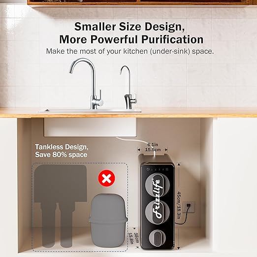 Frizzlife 1200GPD Reverse Osmosis Water Filter, NSF/ANSI 42&58&372 Standards, 11-Stage Tankless RO Water Filtration System, Under Sink, 3:1 Pure to Drain, Smart Faucet, Reduce PFAS, BPA Free, PD1200
