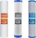 APPLIED MEMBRANES INC. Whole House Water Filter Replacement Filter Cartridge Set for Iron Reduction | 3 Stage 4.5” x 20” Sediment, Carbon, & Iron Filters | Fits 20-inch Big Blue Housings