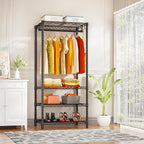 Ulif H4 Mini Portable Closet, 4 Tiers Freestanding Clothing Garment Rack for Small Space, Metal Clothes Wardrobe System for Bedroom, 23.6" W x 14" D x 76.4" H, Load 502 lbs, Black