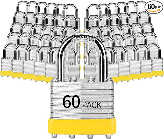 Padlocks Keyed Alike, Pack of 60, Laminated Steel Keyed Lock (1-9/16", 40mm), Padlocks with Same Key, Normal Shackle, for Toolbox, Locker & StorageUnit or More