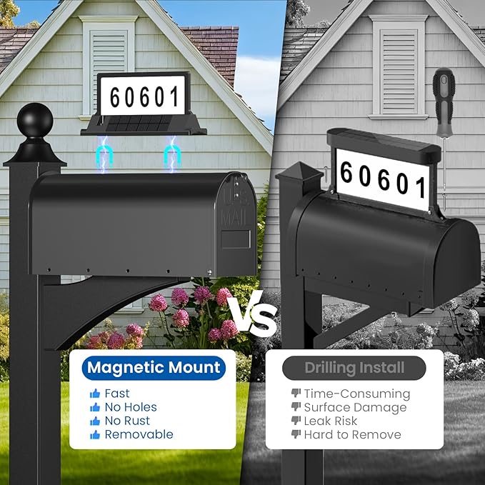 Solar Mailbox Light for Outside Post Mount - 3 Light Modes, Strongest Magnet, Dual-Sided, Waterproof Galvanized Steel, Easy Install, Medium Capacity, 20 x 8.8 x 7 inches, Black