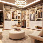 Corner Closet System with 12 Shelves, 39.2" Corner Closet Organizer System with 2 Hanging Rods, Versatile 6-Tier Walk-in Closets for Corner Space, White (39.2" L x 39.2" W x 80" H)