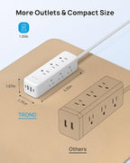 TROND Surge Protector Power Strip: 9 Widely Spaced AC Outlets with 20W USB C Charger Power Strip, 15ft Flat Plug Extension Cord, Wall Mount, Desk Charging Station, Hotel Dorm Room Essentials, White