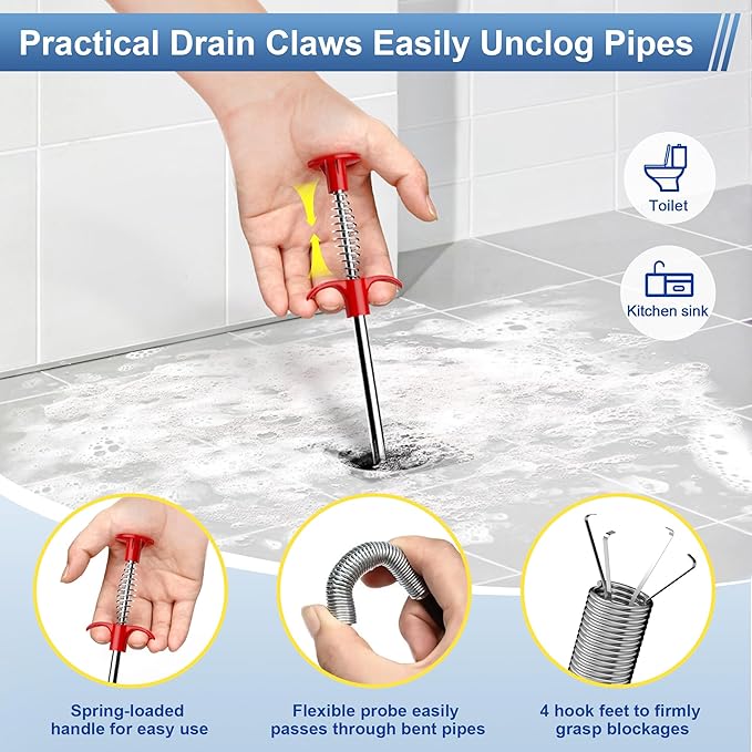 Drain Snake Clog Remover Tool: 5 × 30 Inch Sink Snake + 1 × 35.5 Inch Drain Cleaner Tool + 4 × 59 Inch Tube Drain Brush for Shower, Toilet, Bathroom Sink & Tub (10 Pack)